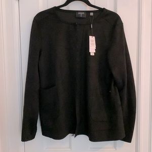 Tahari Faux leather jacket in black with lace trim